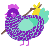 A violet and mint chicken with a lace pattern