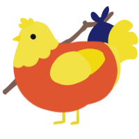 A vermilion and yellow chicken with a head pattern