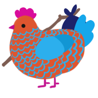 A vermilion and sky chicken with a lace pattern