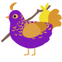 A violet and orange chicken with a half-lace pattern