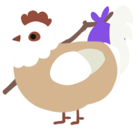 A beige and white chicken with a head pattern