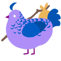 held, a lilac and ultramarine chicken with a half-lace pattern