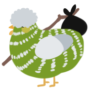 A chartreuse and mist chicken with a bar pattern