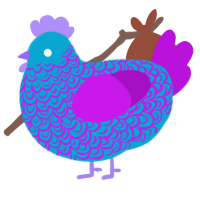A cerulean and amethyst chicken with a double-lace pattern
