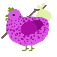 A orchid and plum chicken with a speckle pattern