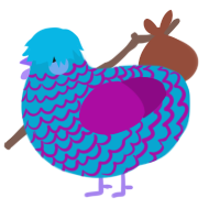 A cerulean and plum chicken with a lace pattern