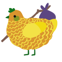 A orange and yellow chicken with a lace pattern
