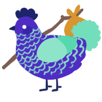 A indigo and mint chicken with a lace pattern