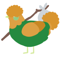 A viridian and orange chicken with a head pattern