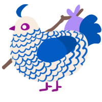 A cream and ultramarine chicken with a lace pattern