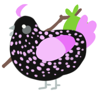 A black and lavender chicken with a speckle pattern