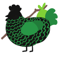 A black and viridian chicken with a lace pattern
