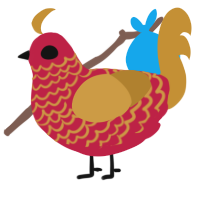 A crimson and gold chicken with a lace pattern