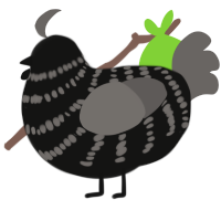 A black and grey chicken with a bar pattern
