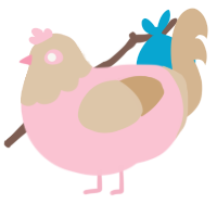 A rose and beige chicken with a head pattern