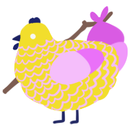 A yellow and lavender chicken with a lace pattern