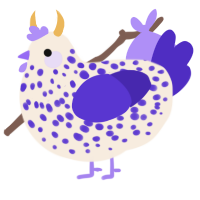 A cream and indigo chicken with a speckle pattern