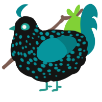 A black and teal chicken with a speckle pattern