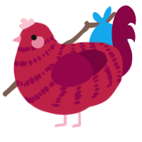 A crimson and maroon chicken with a bar pattern