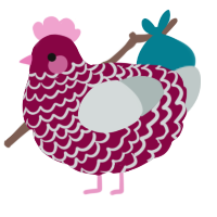 A maroon and silver chicken with a lace pattern