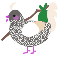 cheesecak, a grey and cream chicken with a double-lace pattern