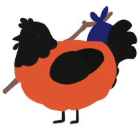 A vermilion and black chicken with a head pattern