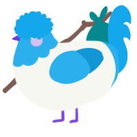 A white and sky chicken with a head pattern