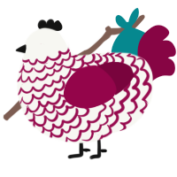 A white and maroon chicken with a lace pattern