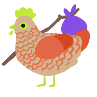 A beige and vermilion chicken with a lace pattern