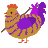 A gold and violet chicken with a bar pattern