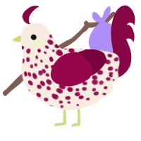 A cream and maroon chicken with a speckle pattern