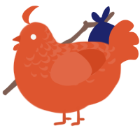 A vermilion chicken with a half-lace pattern