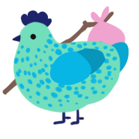 A mint and cerulean chicken with a speckle pattern