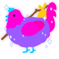 A lilac and fuchsia chicken with a head pattern