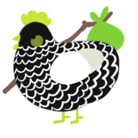 A black and white chicken with a lace pattern
