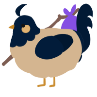 A beige and tumblr chicken with a head pattern