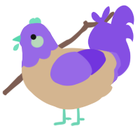 A beige and blurple chicken with a head pattern