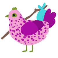 A pink and plum chicken with a speckle pattern