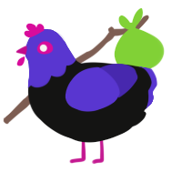 A black and indigo chicken with a head pattern