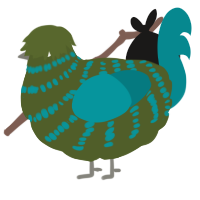 A olive and teal chicken with a bar pattern