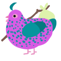 A orchid and teal chicken with a speckle pattern
