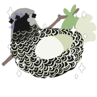 Kiss kiss, a black and lemon chicken with a double-lace pattern