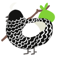 A black and white chicken with a lace pattern