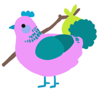 A lavender and teal chicken with a neck-band pattern