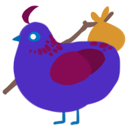 A indigo and wine chicken with a neck-speckle pattern