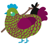 A chartreuse and wine chicken with a lace pattern