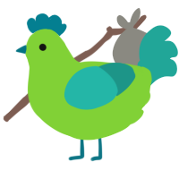 A grass and turquoise chicken