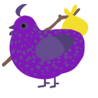 ube, a violet and overcast chicken with a speckle pattern