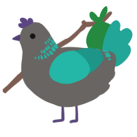A grey and turquoise chicken with a neck-band pattern