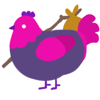 A overcast and fuchsia chicken with a head pattern